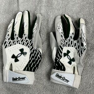 Under Armour Green and White Batting Gloves